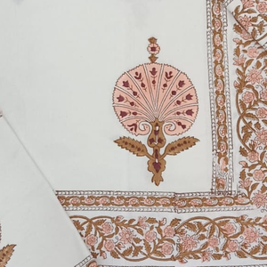 Soft Premium Classic White & Peach Floral Jaipuri Indian Hand Block Printed 100% Cotton Hotel Use Bedsheet <b>King</b> <b>Size</b> Wholesale - Product Image 3