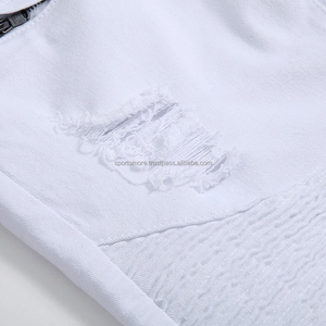 Shorts Bermuda déchirés blancs pour hommes en coton, décontractés, avec braguette boutonnée, poches zippées et taille mi-haute - Product Image 5