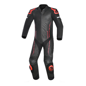 Traje de Motocicleta Completo para Hombre, Diseño Deportivo Negro y Rojo, Cuello Alto, Cierre de Cremallera, Transpirable, Spandex, Poliéster, Ropa de Verano - Product Image 1