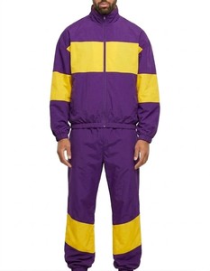Ensemble de survêtement pour homme, violet et jaune, style sportif, coupe droite, col montant, tenue décontractée pour l'automne - Product Image 1