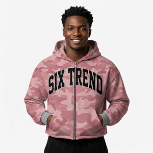 Sudadera con capucha y cremallera Six Trend para hombre, azul, con estampado de dibujos animados, corte holgado, estilo urbano, tejida, 100% algodón, transpirable, para invierno, con bolsillo frontal con logo. - Product Image 4