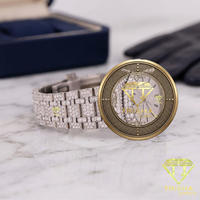 Montre de luxe pour homme avec cadran pavé de diamants, boîtier doré et bracelet entièrement serti de cristaux