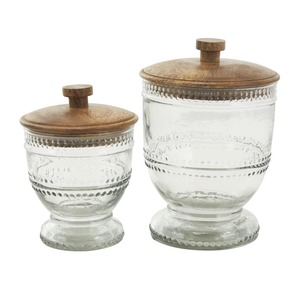 Venta al por Mayor de Frascos de Vidrio Transparentes Hechos a Mano con Tapas de Madera para Decoración de Mesa y Almacenamiento en el Hogar - Product Image 1