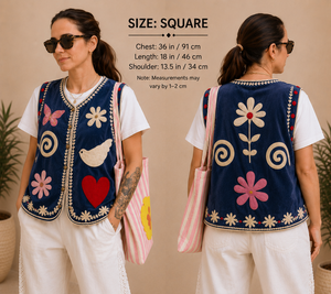 Nouvel Arrivage Gilet Court Femme Indienne en Velours Brodé Floral Vintage Style Rajasthani Suzani Kantha avec Logo sur le Devant - Product Image 4