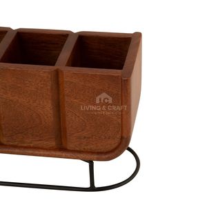 ที่ใส่ช้อนส้อมไม้กระถินณรงค์พรีเมียมพร้อมขาตั้งเหล็ก กล่องจัดระเบียบอุปกรณ์ครัวไม้ 3 ช่อง สำหรับห้องครัว ร้านอาหาร และขายส่ง - Product Image 4