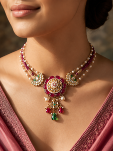 Parure de bijoux de luxe en laiton et zircon Kundan, collier ras-du-cou et boucles d'oreilles clous, style traditionnel indien, pour mariée, fiançailles, mariage, soirée, brillant - Product Image 4