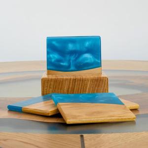 Modern Blue Resin Wooden Coaster - Product Image 5