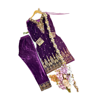 Robe de soirée de créateur avec travail de séquence brodée, pantalon et dupatta, haut pour les occasions de fête - Product Image 1