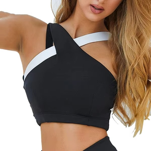 Ropa Deportiva Modest para Mujer, Top Corto con Diseño de Bloques de Color, Sujetador Deportivo de Yoga Personalizado para Mujer, con Espalda Cruzada, de Nailon y Elastano - Product Image 4