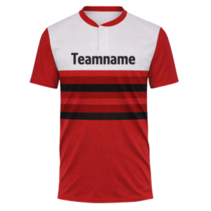 Camiseta de Béisbol Roja Personalizada con Botones y Detalles a Rayas, Número de Jugador y Colores del Equipo Personalizados para Ropa Deportiva Masculina - Product Image 2