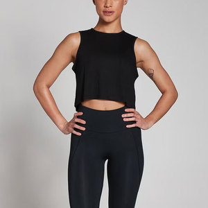 Top Deportivo Corto para Mujer, Diseño con Aberturas Laterales, Estampado Sólido, Cuello Redondo, Sin Mangas, para Entrenamiento y Ejercicio - Product Image 3