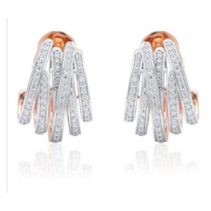 Pendientes de oro rosa con diamantes CZ, tamaño regular, joyería de lujo para mujer, elegantes para fiestas, uso diario, regalo. - Product Image 3