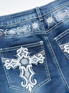 Pantalones Vaqueros Acampanados Personalizados Muzamin para Mujer, Poliéster/Algodón, Secado Rápido y Transpirables, Estilo Vintage, Largos - Product Image 5