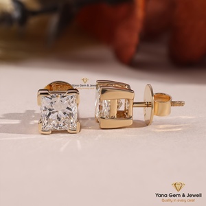 ต่างหูเพชรทรงปรินเซสคัท 4 กะรัต CVD Lab Grown Diamond ทองคำแท้ 14K ดีไซน์หรูหราสำหรับผู้หญิง ความใส VVS2 สี F รับรองโดย IGI - Product Image 2