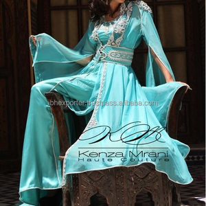 Lebanon Muslim Women Style Two Piece <b>Kaftan</b> With Beautiful White Embroidery and Long Sleeves Style - Product Image 1