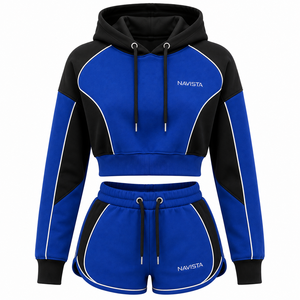 Custom Manufacturing Wholesale Tracksuit New Fashion Gym Shorts With Hoodie Women Gym Crop <b>Top</b> Hoodie and Short Sets 2026 - Product Image 2