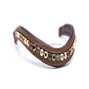 Banda de cuero hecho a mano para cejas de caballo, accesorio suave y acolchado, canal vacío, con 1 fila de cristales brillantes coloridos, banda personalizada para cejas - Product Image 3