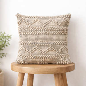 Coussin décoratif géométrique en laine et coton, housse de coussin tissée bohème à rayures diagonales, décoration intérieure neutre de qualité supérieure - Product Image 1