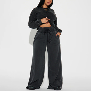 Pantalon de survêtement large taille haute avec cordon de serrage pour femme, coupe ample en molleton, décontracté - Product Image 4