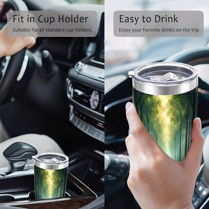 Stainless Steel Tumbler 20oz Double Wall High Insulation <b>Reusable</b> <b>Mug</b> With Forest Design - Product Image 4