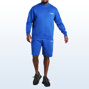 Custom Unisex American Solid Digital Printed <b>Short</b> <b>Sleeve</b> <b>Sweatshirt</b> and <b>Shorts</b> Set with Worsted Fabric Anti-Pilling - Product Image 1