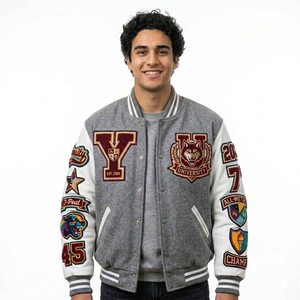 เสื้อแจ็คเก็ตเบสบอลทรงสลิมฟิตสำหรับผู้ชาย แบรนด์ Mens Hotline Miami Varsity Letterman  ผ้าวูล  แฟชั่นลำลอง  คอตั้ง  ให้ความอบอุ่น เหมาะสำหรับวัยรุ่นและนักศึกษา - Product Image 1