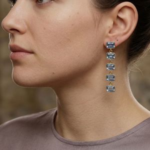 Bijoux de mariage en argent sterling 925 plaqué or, pierre précieuse topaze bleue, boucles d'oreilles pendantes pour femmes - Product Image 5