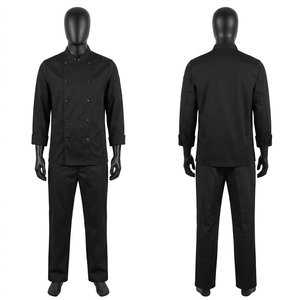 Ensemble uniforme de chef noir haut de gamme 200 GSM en sergé de polycoton, veste croisée et pantalon assorti, broderie de logo personnalisée - Product Image 1