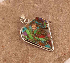 925 Sterling Silver Multi Copper Turquoise <b>Pendant</b> Wholesale Fancy Shape Composite Gemstone <b>Pendant</b> Handmade Silver Jewelry Mult - Product Image 3
