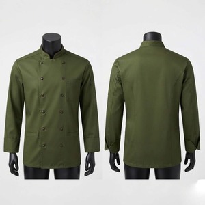 เสื้อเชฟแบบยูนิเซ็กซ์ 200 GSM ผ้าโพลีคอตตอนทวิลคุณภาพพรีเมียม สีเขียวมะกอก กระดุมสองแถว แขนสั้น พิมพ์ลายซิลค์สกรีน - Product Image 1