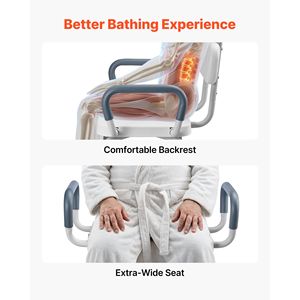 Sedia da Doccia Regolabile in Altezza con Braccioli e Schienale, Capacità 180 Kg, Design Leggero per Vasca e Cabina Doccia - Product Image 6