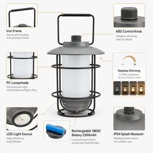 Lámpara LED Recargable Retro para Camping <span class=keywords><strong>y</strong></span> Senderismo con Regulación Continua <span class=keywords><strong>y</strong></span> Larga Duración, Linterna Portátil para Acampar - Product Image 3