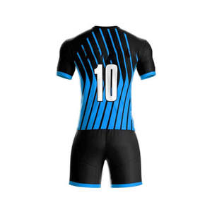 Conjunto de Camiseta de Fútbol Sublimada Personalizada con Cuello en V para Hombre, Rayas Negras y Amarillas, 100% Poliéster, Absorbe la Humedad, Ajuste Atlético, Manga Corta - Product Image 4