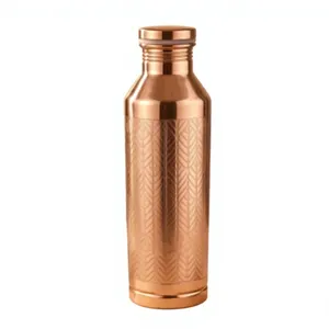 Antique Dark Bronze Finish Pure Copper Water <b>Bottle</b> With Fluted Ribbed Textured Grip Band Handcrafted Rustic Copper Water <b>Flask</b> - Product Image 2