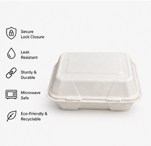 Eco Friendly Sugarcane Bagasse Food Packaging Box 9x6 Inch Compostable Clamshell Takeout <b>Container</b> - Product Image 5