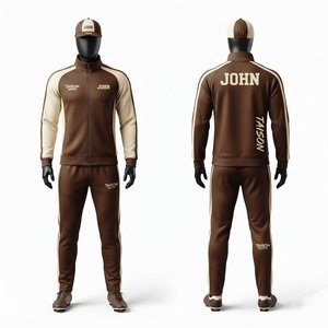 Survêtement de rugby unisexe en tricot de polyester de qualité supérieure 220g marron pour ensemble sportif à fermeture éclair intégrale avec empiècements, logo personnalisé imprimé - Product Image 1