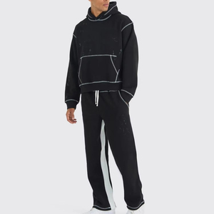 Ensemble sweat à capuche et pantalon de jogging pour homme, streetwear, molleton tricoté épais, décontracté, pour l'hiver, taille à cordon, écologique - Product Image 1
