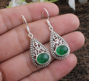Pendientes de Jade Verde Natural, Plata de Ley 925, Pendientes Colgantes con Piedra Verde Esmeralda Genuina, Fabricante Mayorista de Joyería - Product Image 2