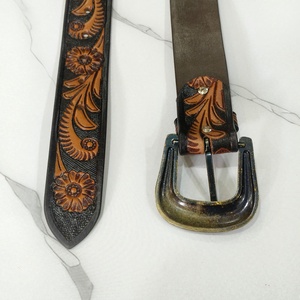New Designer Handmade Belts Hand <b>Tooled</b> Boho Vintage Flower Print Trendy Stylish Western Set Of 6 Pcs <b>Leather</b> Belts - Product Image 3