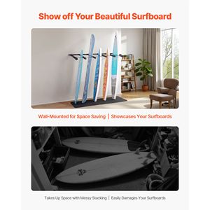Supporto da parete verticale a 5 livelli per tavole da surf, regolabile, in metallo, per organizzazione e esposizione - Product Image 2
