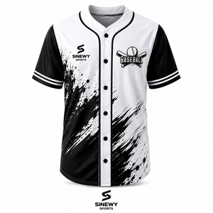 Maillot de baseball personnalisé SINEWY SPORTS unisexe à manches courtes blanc et noir, impression par sublimation, évacuation de l'humidité, grandes tailles, coupe classique, pour tous - Product Image 2