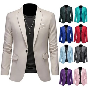 Blazer en velours côtelé pour homme, coupe droite, col à revers, respirant, infroissable, style américain, couleur unie, manches longues - Product Image 1
