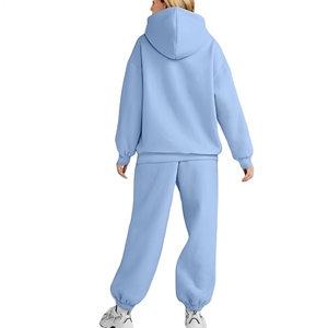 Women Casual <b>Tracksuit</b> Solid Color Hooded Sweatshirt Pants Set Loose Fit Full Sleeve Autumn Wear Breathable Cotton Material - Product Image 5