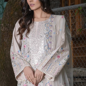 Elegante Traje de Algodón Bordado Floral Casual de 3 Piezas para Mujer, Talla Adulto, Estilo Pakistaní, Venta al por Mayor - Product Image 3