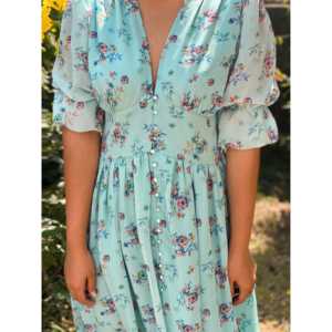 Vestido Maxi de Gasa con Estampado Floral, Silueta en A, Cuello en V, Transpirable, Talla XS, Cintura Natural, para Ocasiones Diarias - Product Image 1