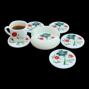 Posavasos de Mármol con Incrustaciones Florales Hechos a Mano, Arte de Agra, Decoración Elegante para Mesa, Juego de Regalo - Product Image 6