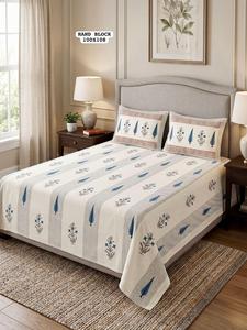 Parure de lit de qualité export en pur coton, drap-housse king size, 2 taies d'oreiller réversibles à fermeture éclair, literie confortable disponible à la vente - Product Image 1