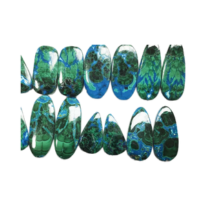 Vente en gros de paires de cabochons en chrysocolle et malachite naturelles taillées sur coussin formes de pierres précieuses ovales polies pour la fabrication de bijoux - Product Image 2