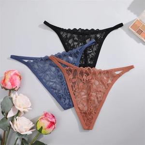 2026 Fashion Sexy Lace Knitted Seamless Thong Hollow Out Low-Rise Perspective G-<b>String</b> Women's Breathable Panties Wholesale - Product Image 2