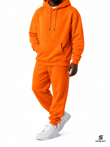SINEWY Men's <b>Orange</b> <b>Fleece</b> Hooded Sweatshirt Oversized Casual Solid Color Pocket Design Winter Wear 100% Cotton Eco-Friendly - Product Image 3